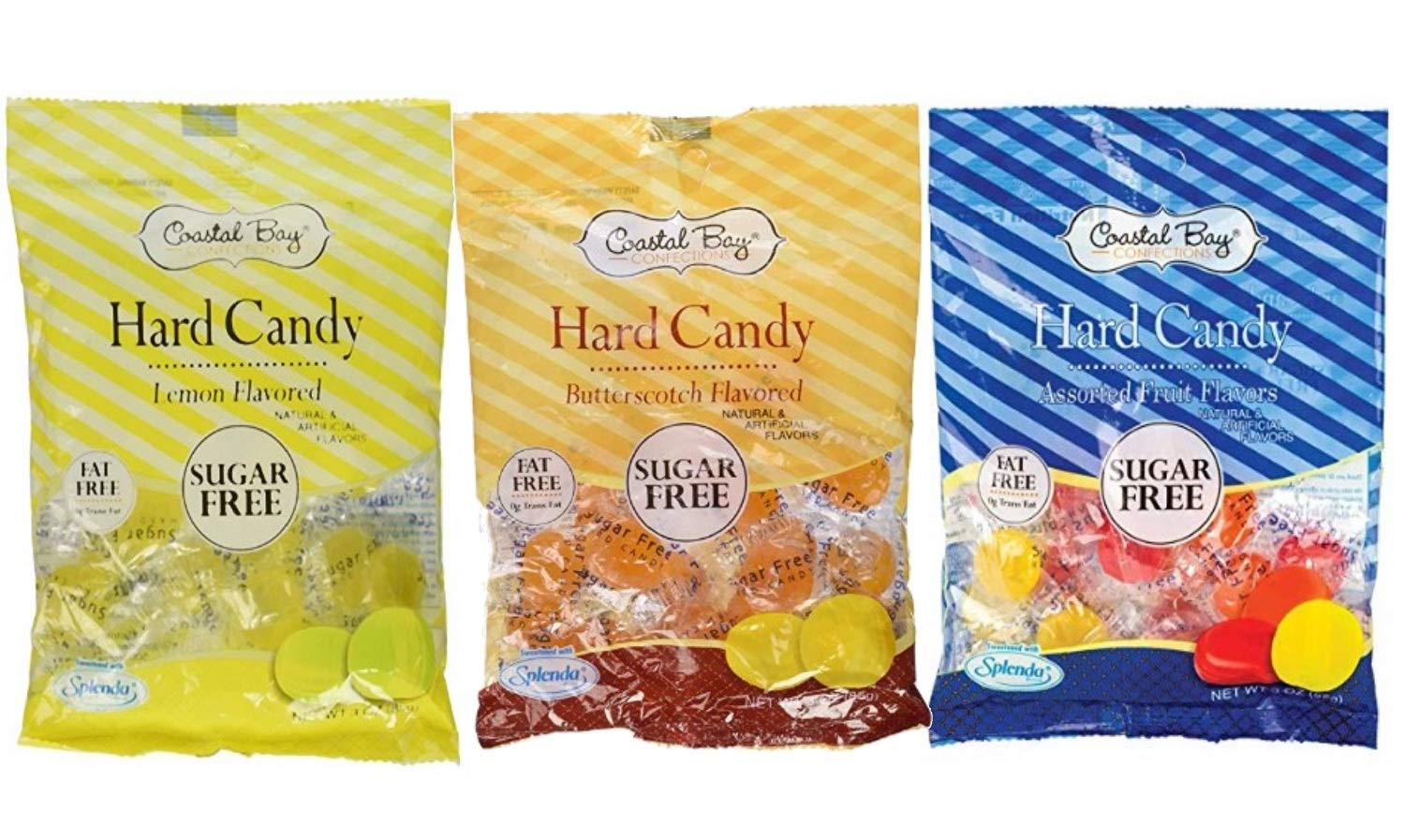 Coastal Bay Confections Sugar Free Hard Candy 3-Pack Bundle with Butterscotch, Lemon & Fruit Flavors