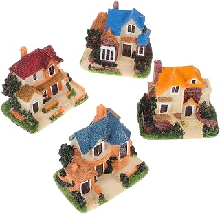 BESTonZON 4pcs Mini House Model Resin Figurines for Garden Micro Landscapes