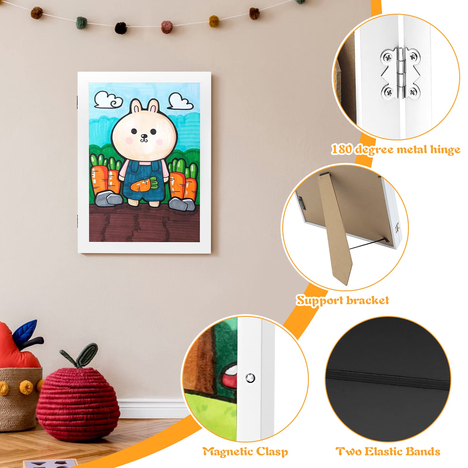 Cadre à Dessin Enfant Changeable A4 – Ouverture Frontale Magnétique, Capacité 100 œuvres, Noir