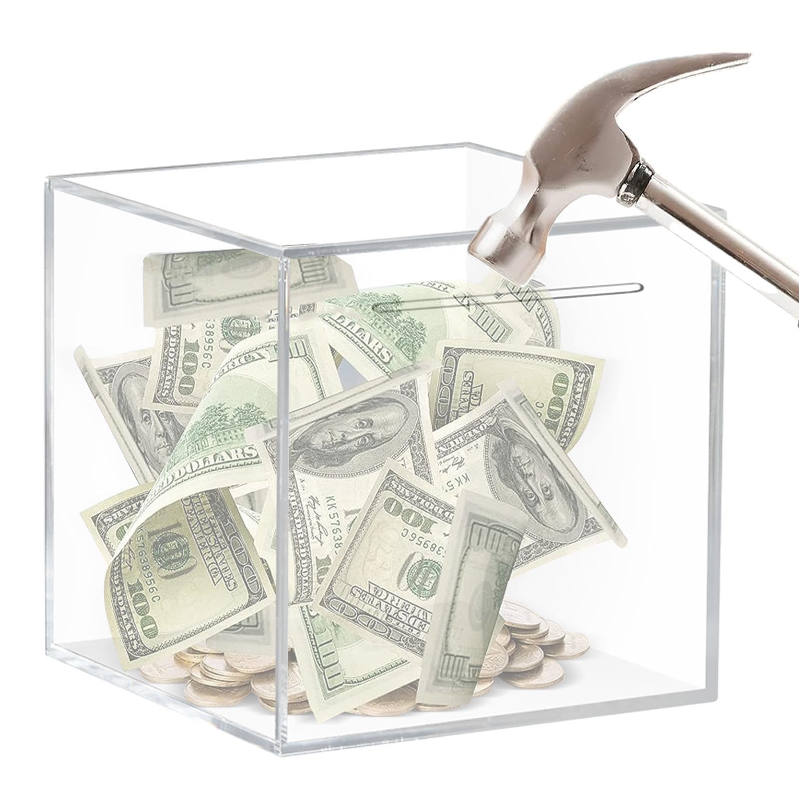 Acrylic Clear Money Box Piggy Bank Break To Open, Money Boxes For Adults, Unbreakable Money Bank, Acrylic Savings Box, Money Saving Tin, Money Jar Pot, Money Box Tin You Cant Open