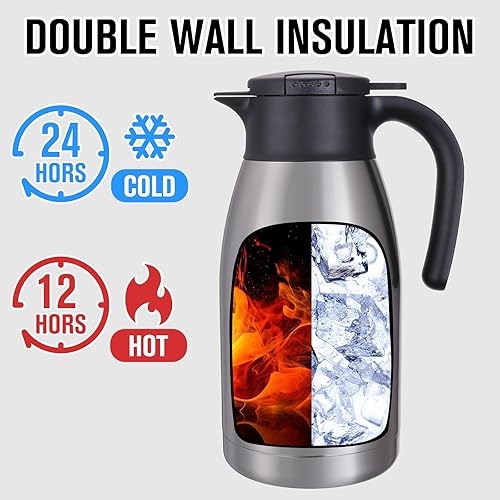 Miniatura 29 de Jarra térmica de acero inoxidable para café, termo de doble pared sellado al vacío, 12 horas de retención de calor Negro