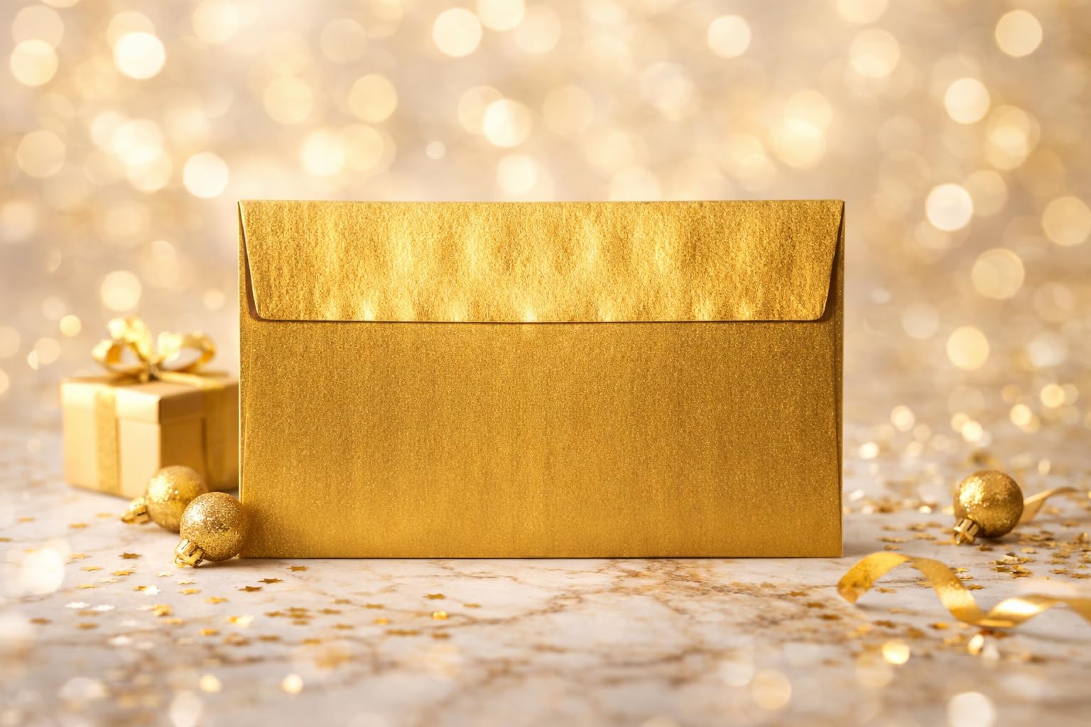 Enveloppes longues DIN 110 x 220 mm, 120 g, rabat droit avec patte autocollante, idéales pour anniversaire, mariage, invitations, cartes de vœux, Noël 100 x 88 doré