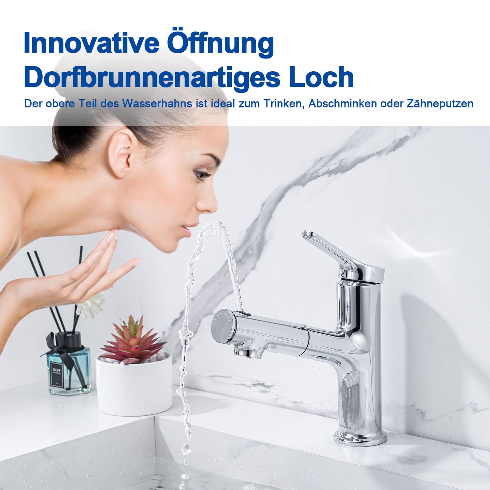 Waschtischarmatur Ausziehbar Wasserhahn Bad mit 3 Wasserstrahlarten, Chrom | Waschtischarmaturen Ausziehbar LakeBayMZC Einhebelmischer Badarmatur Waschbeckenarmatur mit 3 Brause für Aufsatzwaschbecken