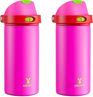 Meoky 2 Pack 18 oz Kids Insulated Water Bottle for Girls Travel | 2-in-1 Straw and Spout Lid, Leak Proof, Stainless Steel, Cold for 24 Hours, Fits in Car Cup Holder, BPA-Free, All the Berries