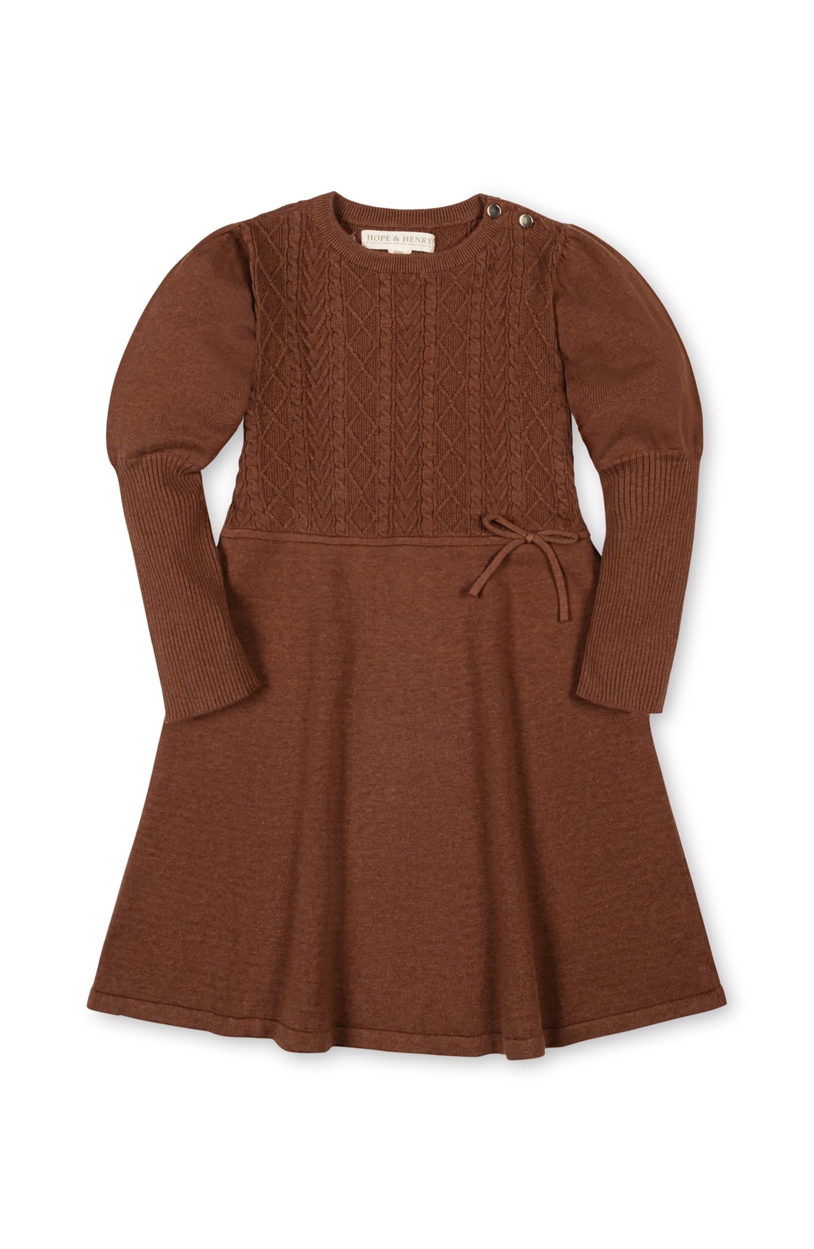 Hope &amp; Henry Kids' Long Sleeve Bow Detail Intarsia Sweater Dress | GOTS