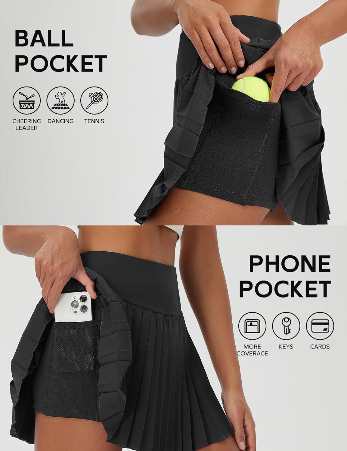 baleaf Pleated Tennis Skirt for Women with Shorts High Waisted Lightweight Athletic Golf Skort Skirts Zipper Pockets - Image 6