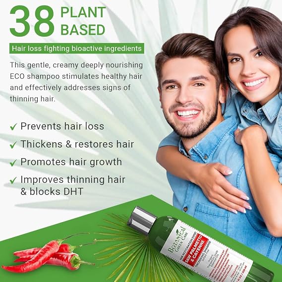 Botanical Green Care Hair Loss & Thickening Shampoo Duo Saw Palmetto, Cayenne & Biotin DHT Blocker + Nourishing Hair Growth Sulfate-Free For Men & Women