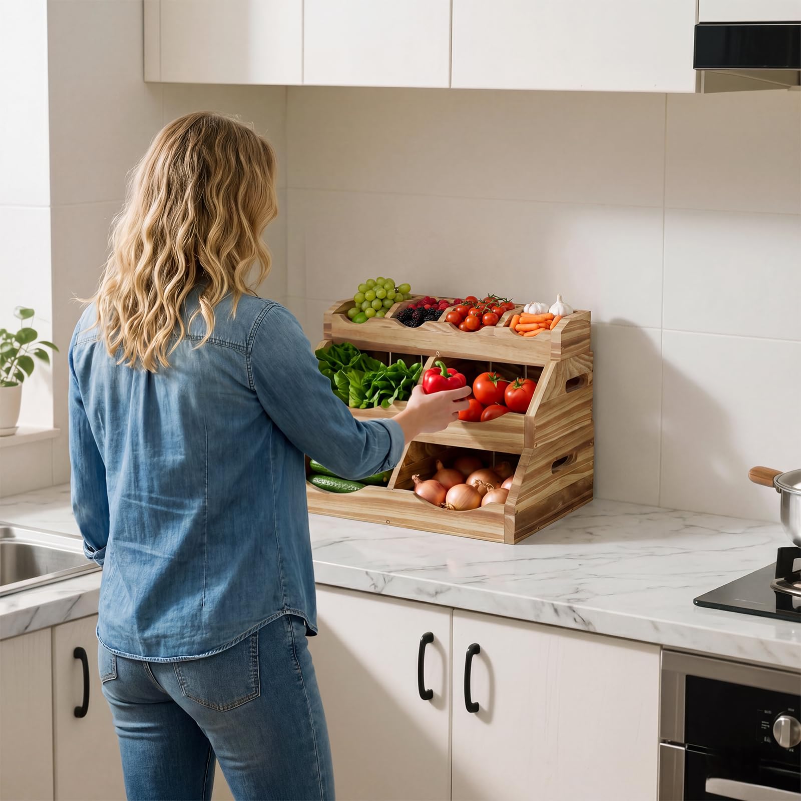 Contenitore per patate e cipolle a 3 ripiani, per dispensa e piano di lavoro della cucina, contenitore per patate e cipolle, set organizzatore da cucina
