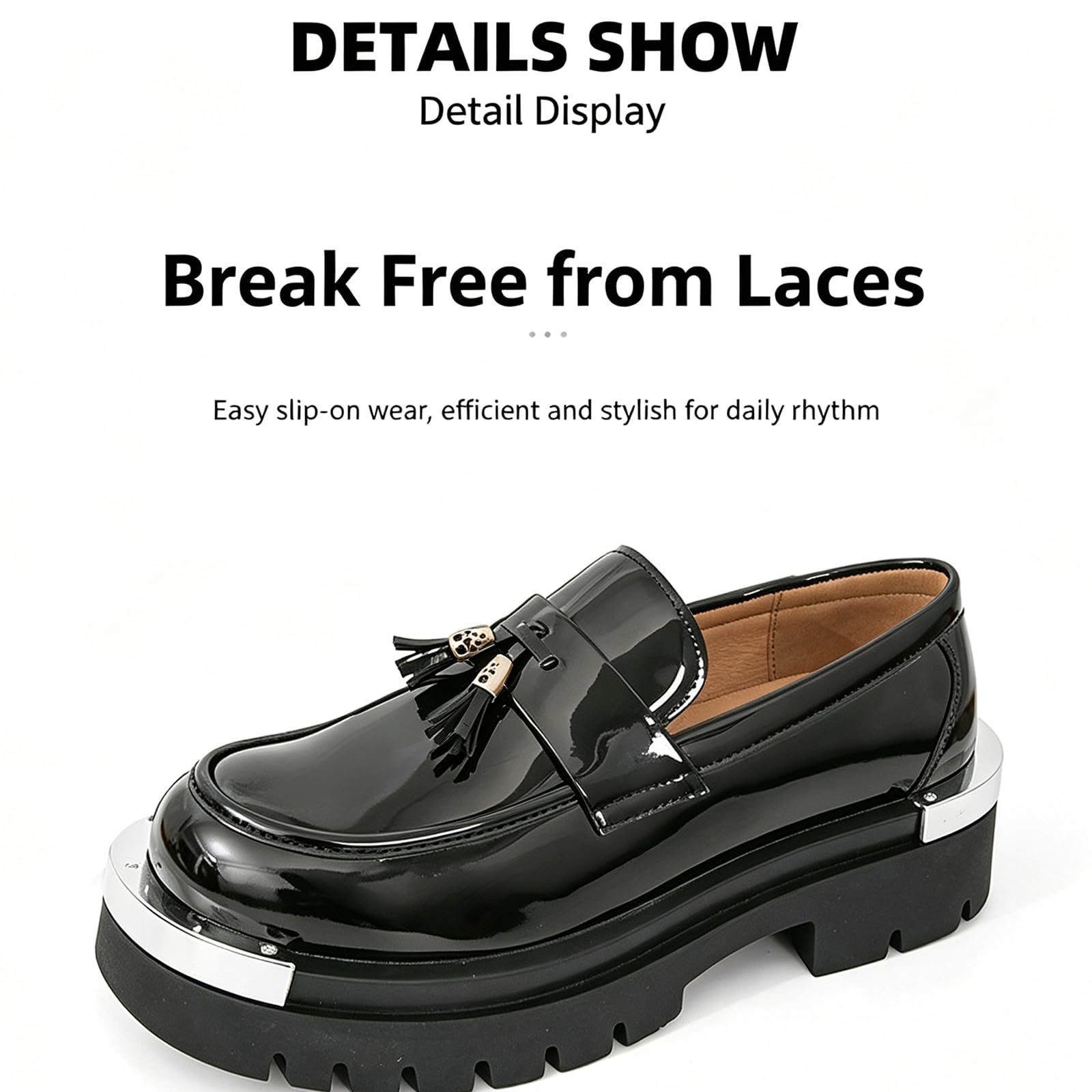 Scarpe Eleganti da Uomo Plateau Mocassini Punta Arrotondata