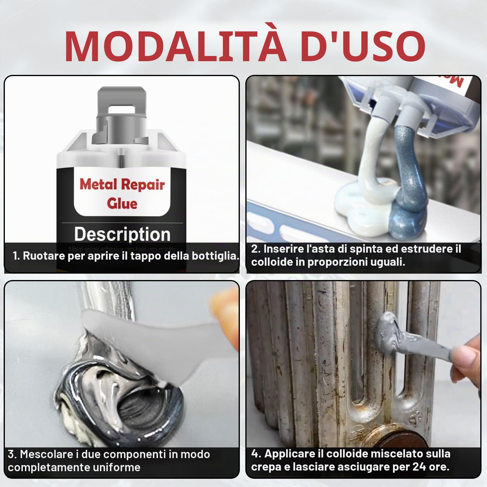 240g Colla Metallo, Impermeabile e Resistente al Calore Colla Per Metalli, Per Metallo Extra Forte Per la Metalli, Saldatura di Acciaio Inossidabile, Lega di Alluminio, Rame