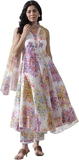 W for Woman W Women White Floral Print Cotton Co-Ord Kurta Set, Straight Pant & Dupatta
