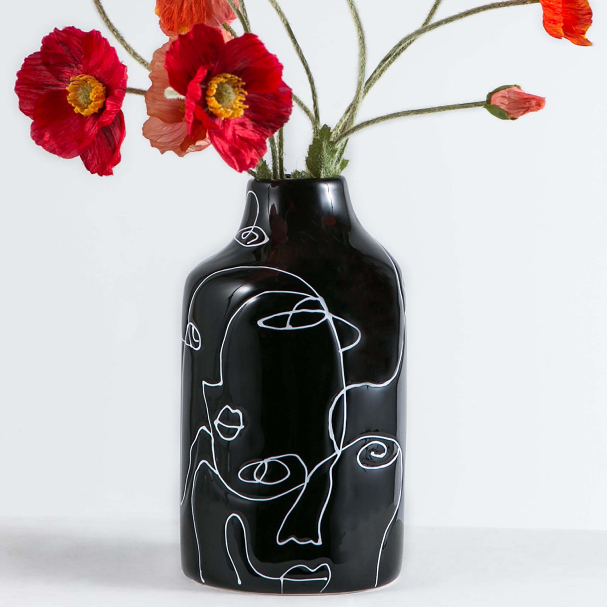 Kimdio Ceramic Vase Irregular face Design Decorative Flower Vase for Home Decor Living Room, Home, Office, Centerpiece,Table and Wedding B-Black