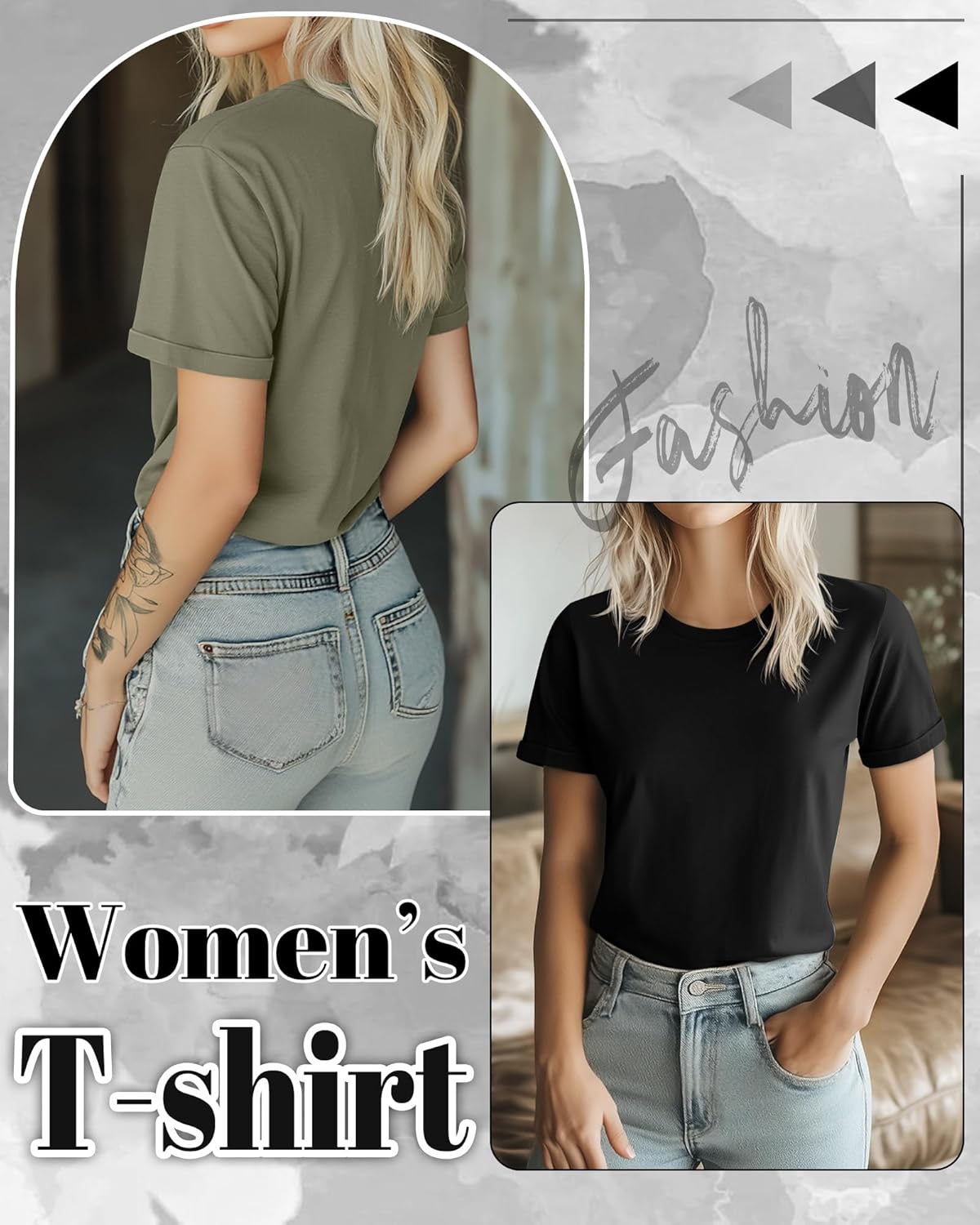 Huukeay 3 Pack Women's Cotton T Shirts Casual Short Sleeve Tunic Tops Crewneck Summer Loose Fit Plain Basic Tee - Image 2