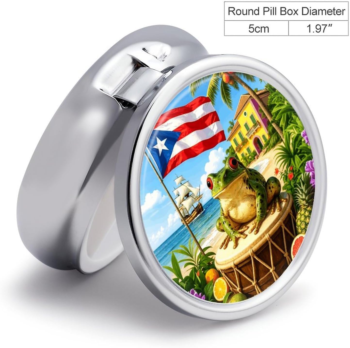 Puerto Rican Flag Round Pill Box with 3 Compartments & Mirror image 2
