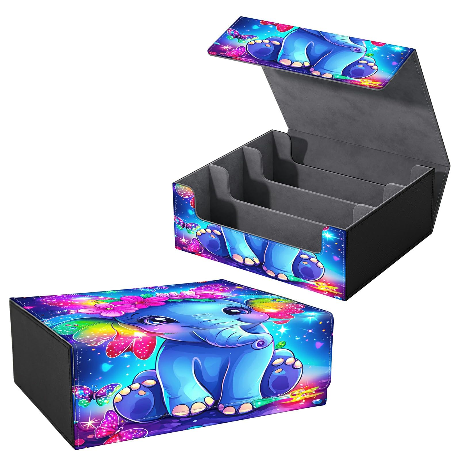 Dikoer for MTG Commander Deck Box Fit Trading Cards, 1800+ Sleeved Cards with PU Leather Magnetic Large Card Storage Case for TCG CCG Magic Sports Cards Man Woman Gift, Blue Art Elephant
