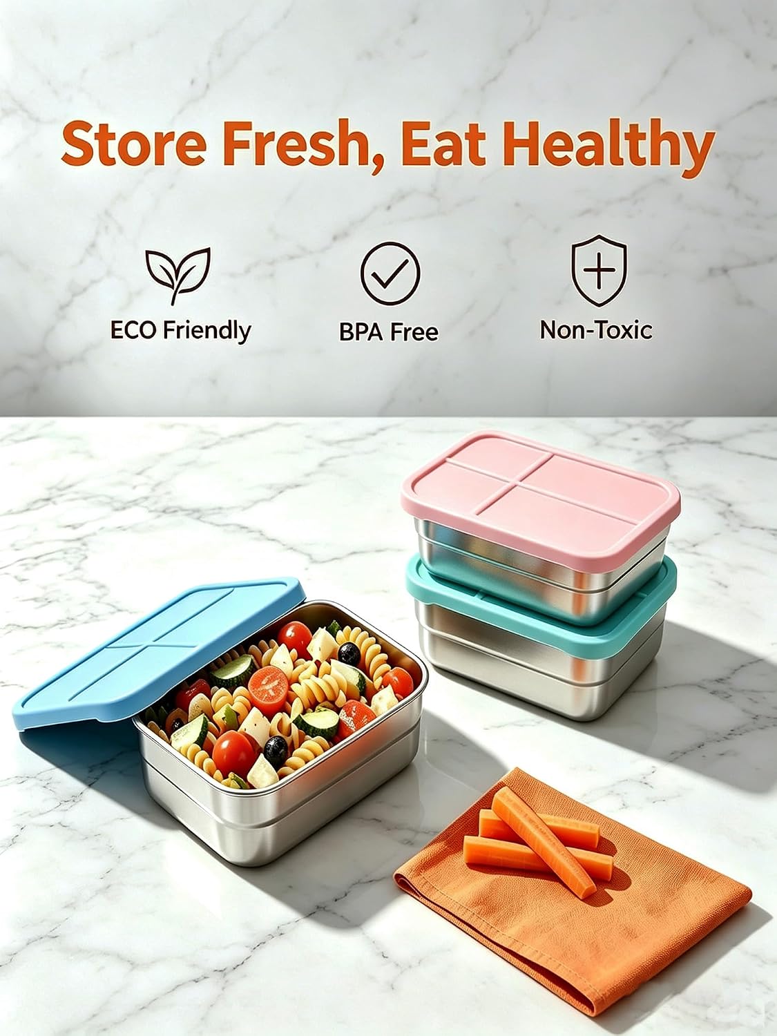 3pcs+25oz Large Stainless Steel Food Containers with Silicone Lids