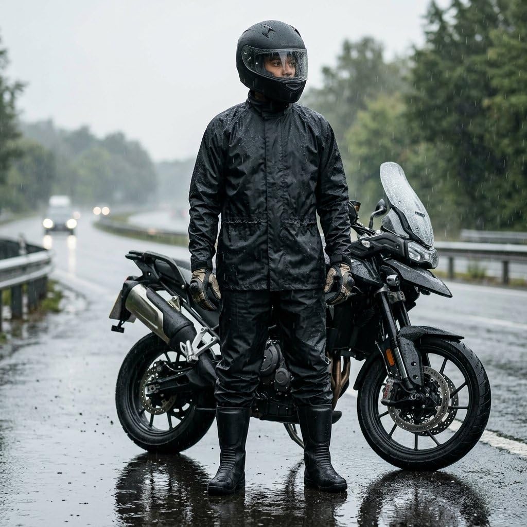 Xplorer 2-częściowy Kombinezon Przeciwdeszczowy Motocyklowy Rozmiar L | Powlekany Wiatroodporny Wodoodporny Kombinezon Poliestrowy | Uszczelnione Termicznie Szwy I Pasek Odblaskowy | Ochrona Motocykli