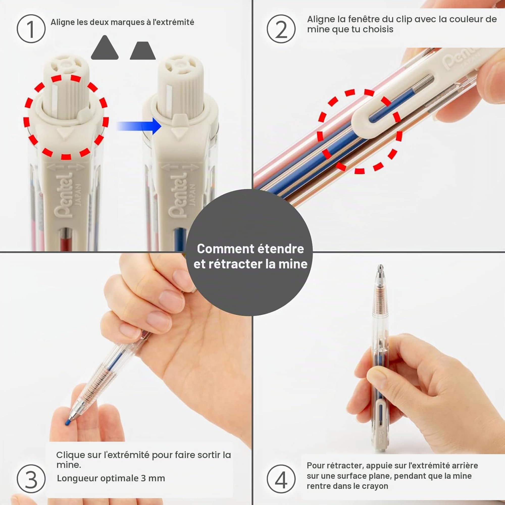 Pentel XPH804ST Art Multi 8, 8 mines de couleur, avec kit de recharge