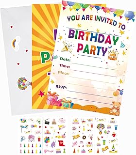 16pcs Birthday Party Invitations with Envelopes& Stickers Set, 5 "x7" cake Birthday Party Invitation for Boys and Girls, C...