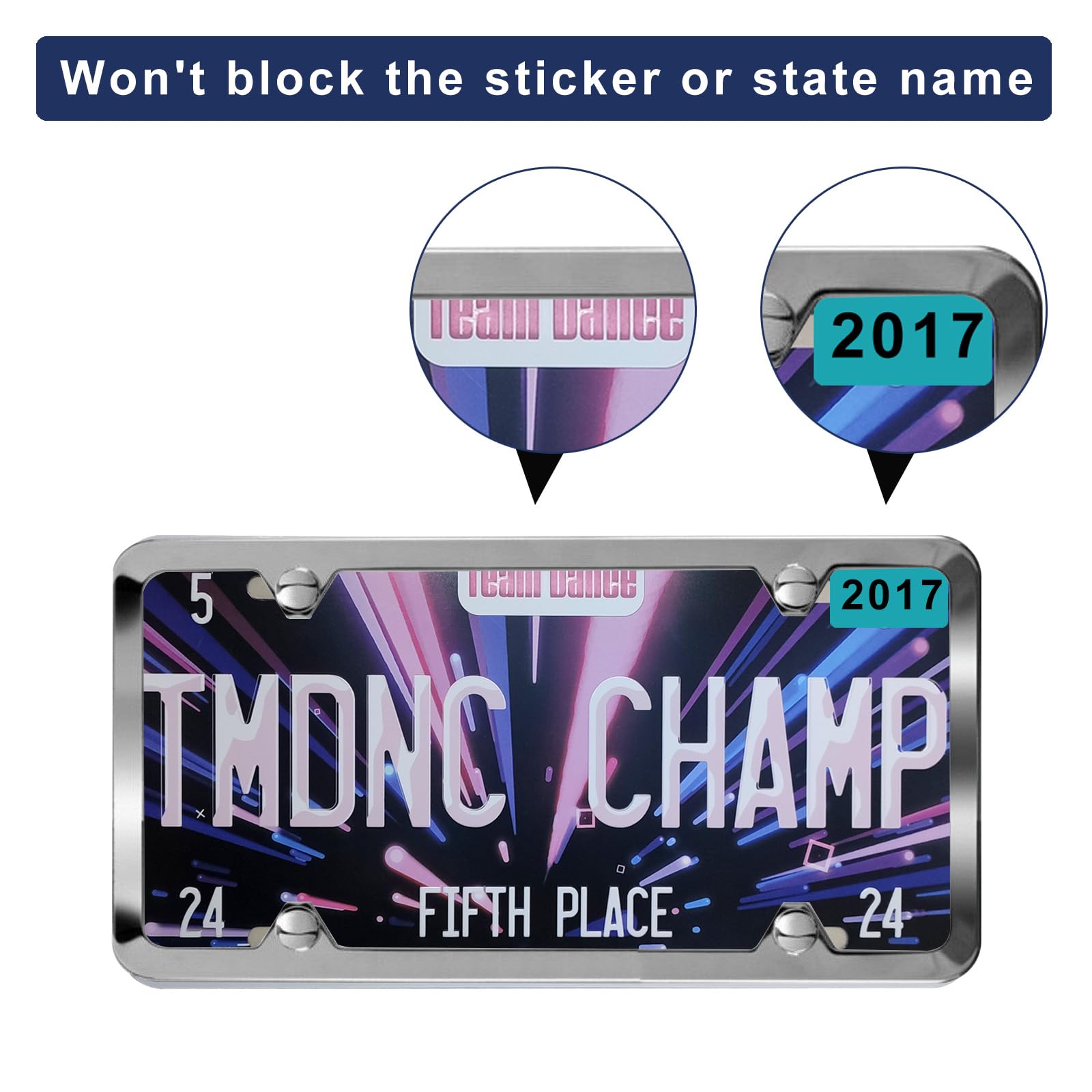 Stainless Steel License Plate Frames Silver Fit Standard US License Plate 4 Holes Rustproof License Plate Holders with Chrome Screw Caps, 2pcsQQ