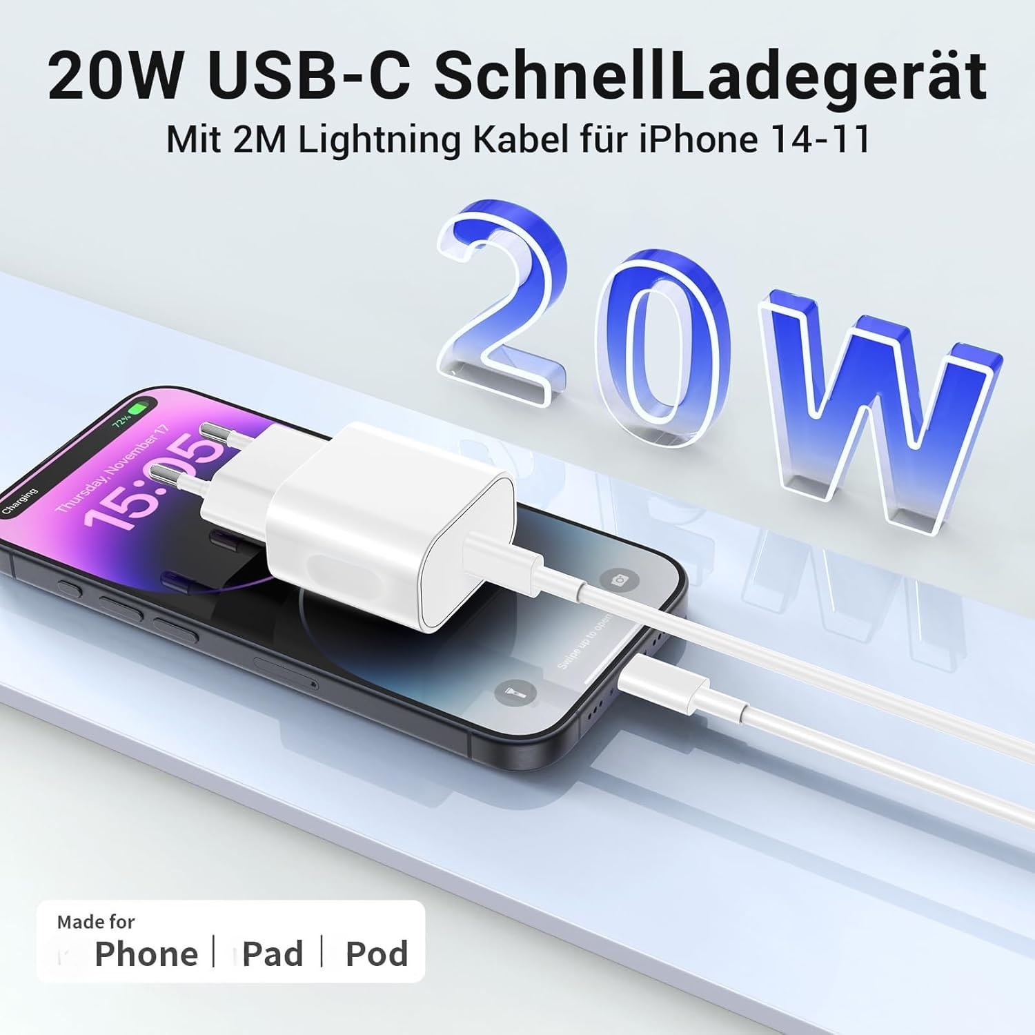 Caricatore iPhone Veloce con Cavo iPhone 2 Metri, 2Pack 20W Caricatore USB C con Cavo Lightning Per iPhone 14 Pro Max/14 Plus/13 Pro/12/11X/XR/XS/8 Caricatore iPhone Veloce con Cavo iPhone 2 Metri, 2Pack 20W Caricatore USB C con Cavo Lightning Per iPhone 14 Pro Max/14 Plus/13 Pro/12/11X/XR/XS/8
