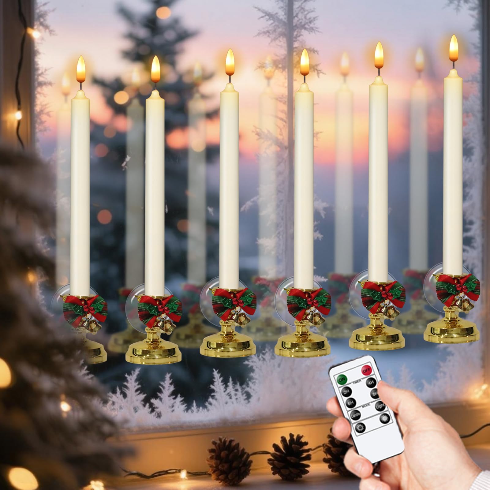 Wondise Window Candles with Remote Timer Battery Operated with Wreath