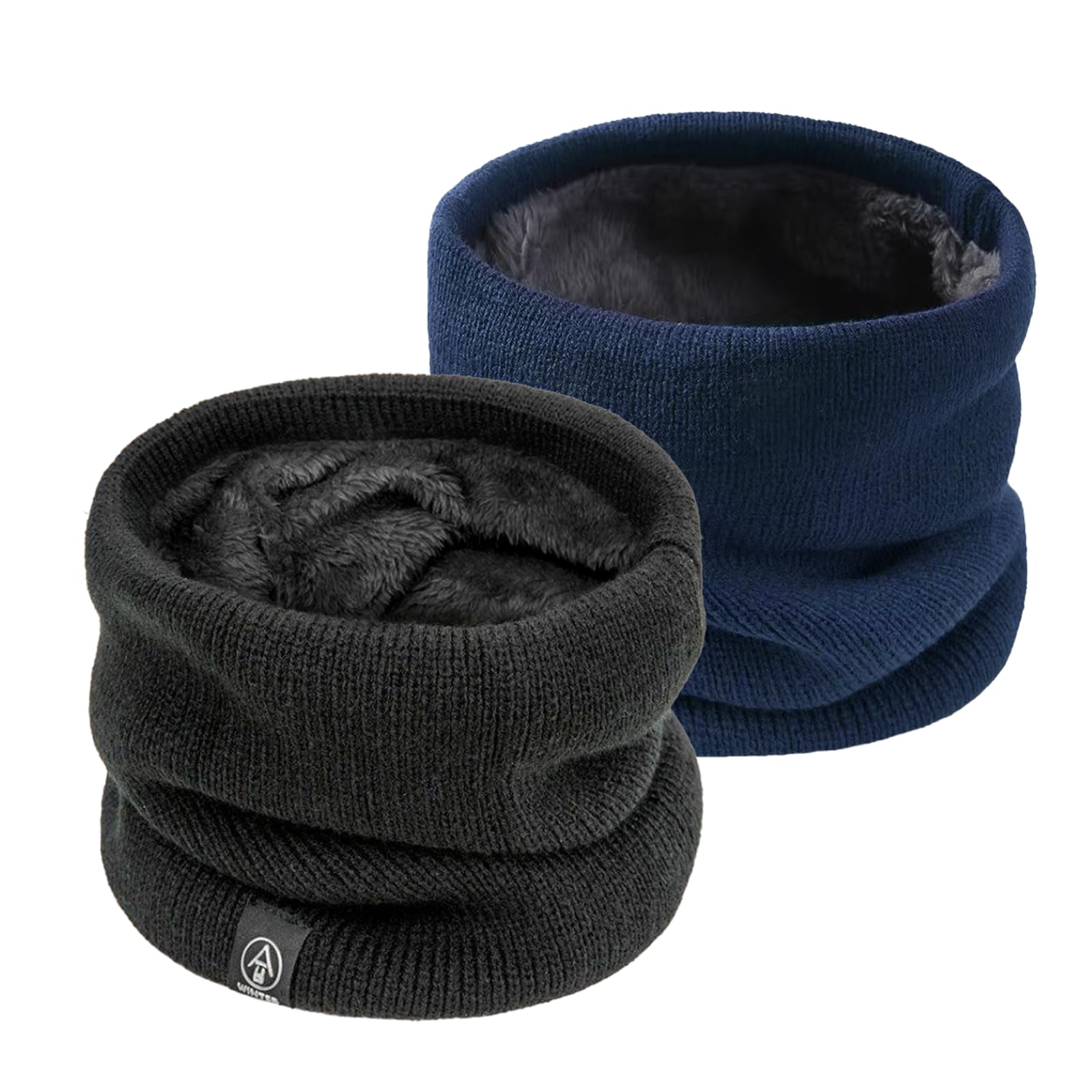 SEFIRST 2 Pcs Winter Neck Warmer Fleece Snoods, Scarf Thicken Windproof and Dust Skiing Knitted for mens women, Thermal Snood Neck Gaiters for Cycling Motocycle Sports Skiing (Black, Blue)