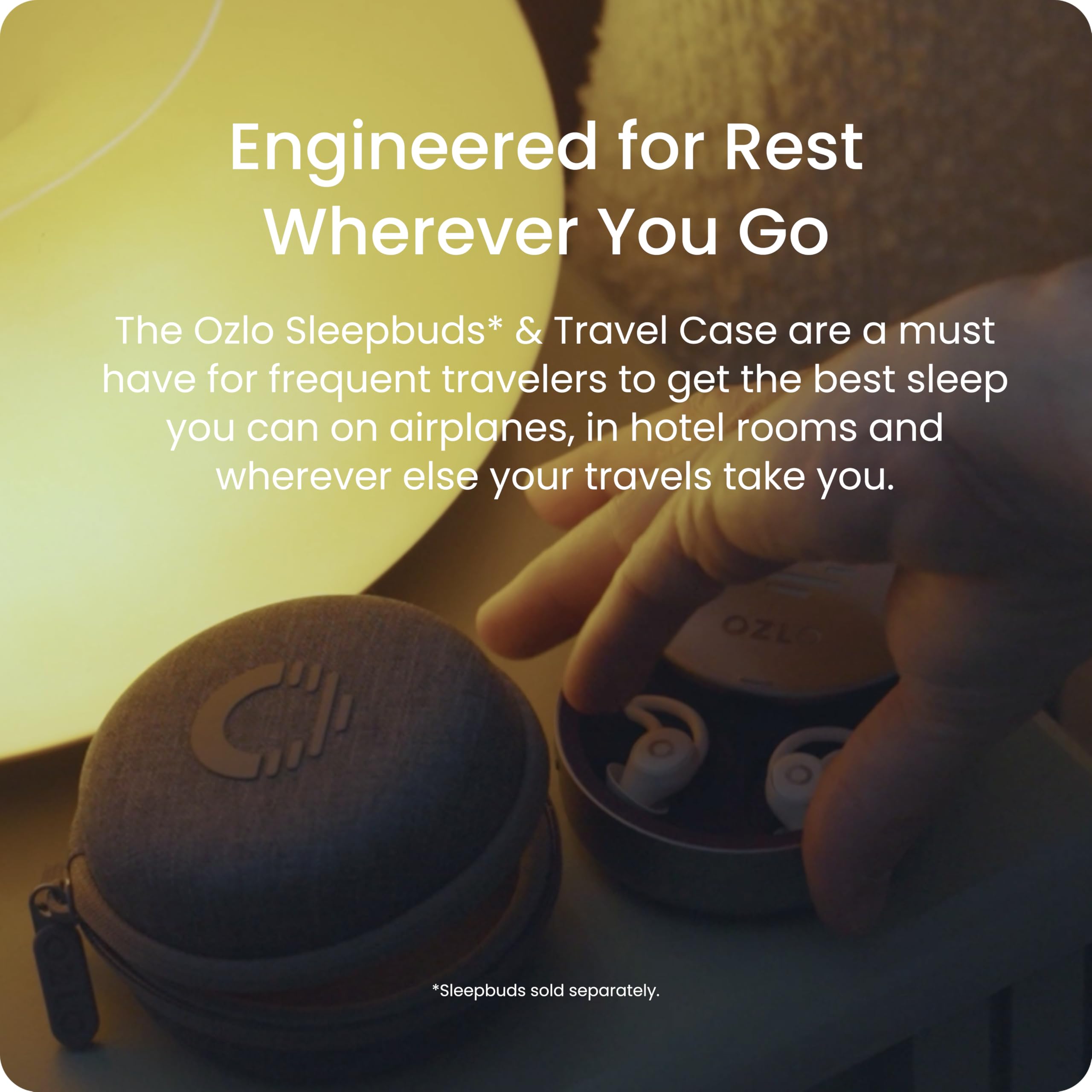Ozlo Sleepbuds Étui de voyage | Étui rigide pour écouteurs de sommeil | Tissu tissé avec fermeture éclair | Poche en maille pour ranger le câble de charge | Gris