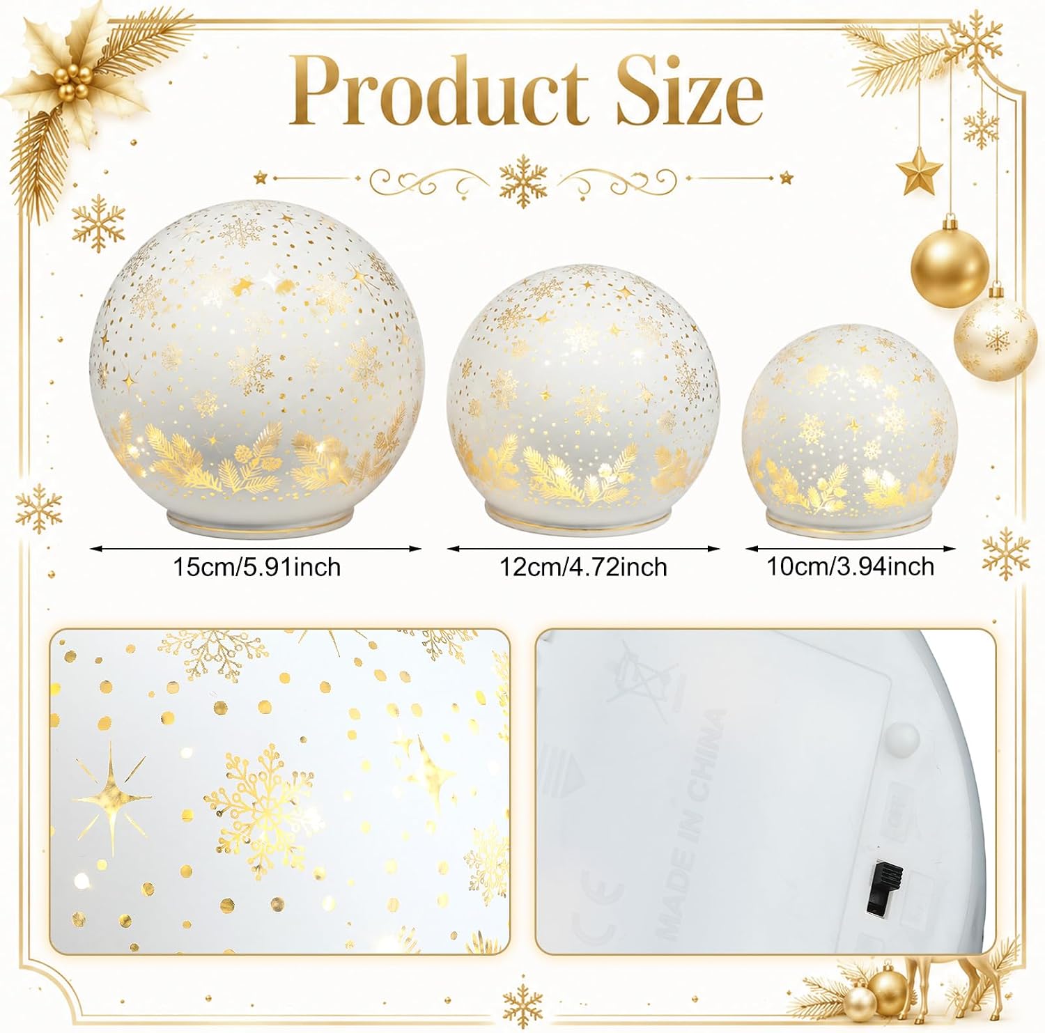 Fumete 3 Pcs Christmas Snow Globe Table Light LED Silhouette Centerpiece
