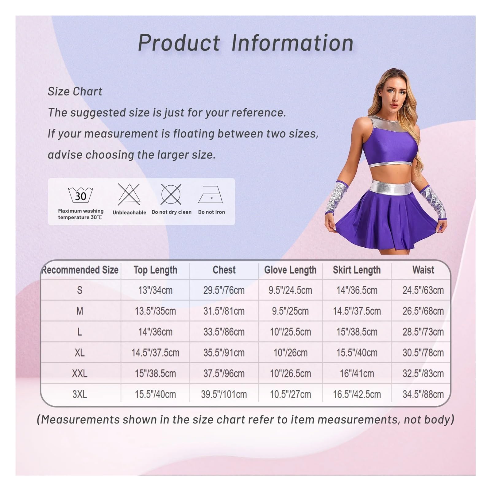 Cheerleader Kostüme Damen Halloween Metallic Patchwork Anzug Cheerleading Outfits Ärmelloses Crop Top Handschuhe und Mini Swing Rock Cosplay Kostüme(L)