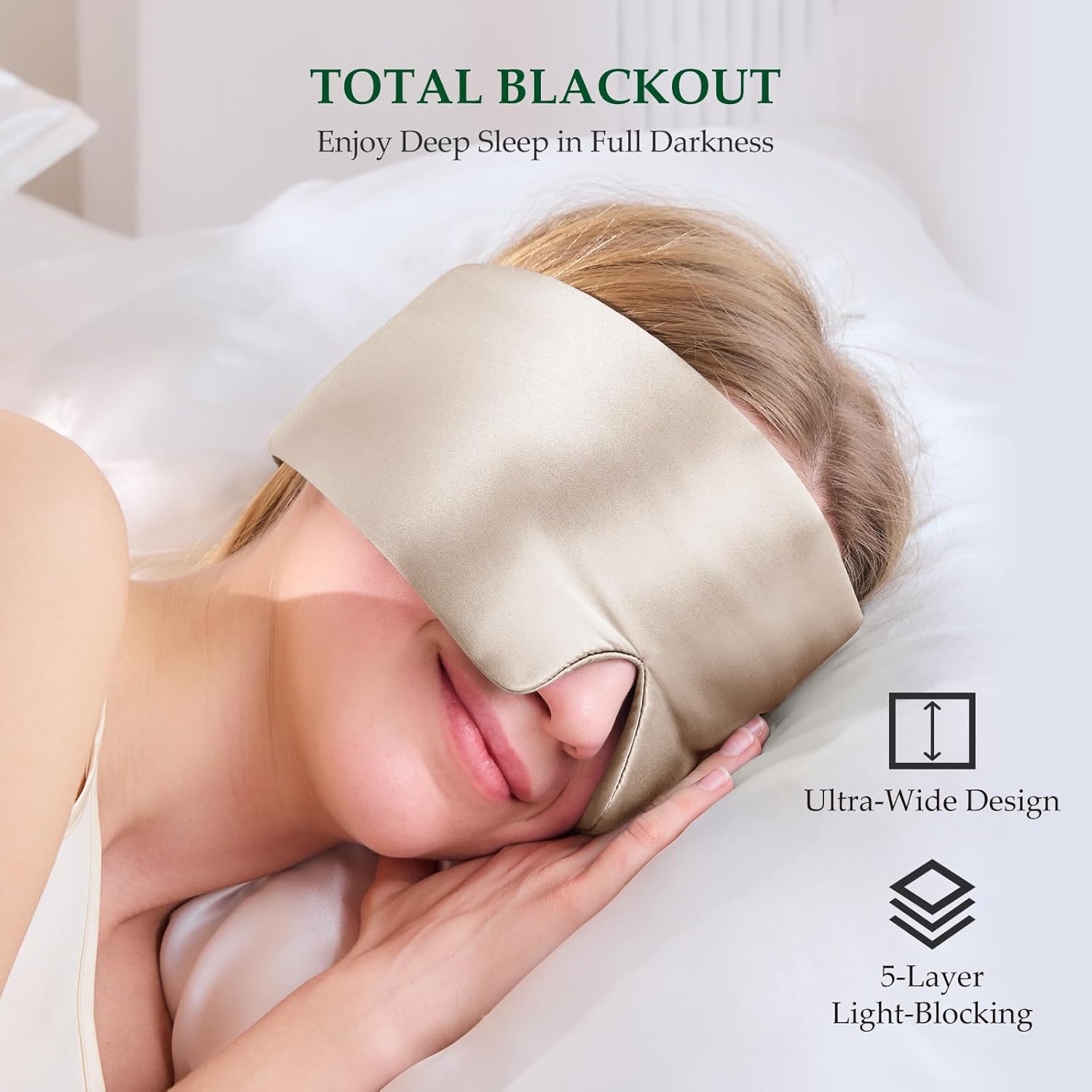 100% Mulberry Silk Sleep Mask, Large Size Travel Eye Masks for Side Sleepers, Adjustable Sleeping Mask for Women and Men, 100% Blackout Eye Mask for Sleeping Champagne - Image 2
