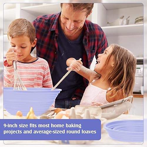 Miniatura 5 de Domensi 4 cestas de silicona a prueba de pan de 9 pulgadas, suministros plegables para hornear pan de masa madre, caja redonda a prueba de masa,
