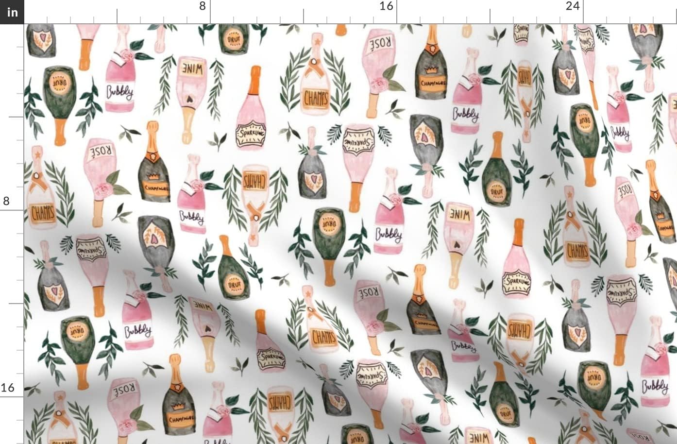 Spoonflower Fabric - Champagne Wine Rose Wedding Toast Botanical Watercolor Printed on Polartec(R) Fleece Fabric by The Yard - Sewing Blankets Loungewear and No-Sew Projects