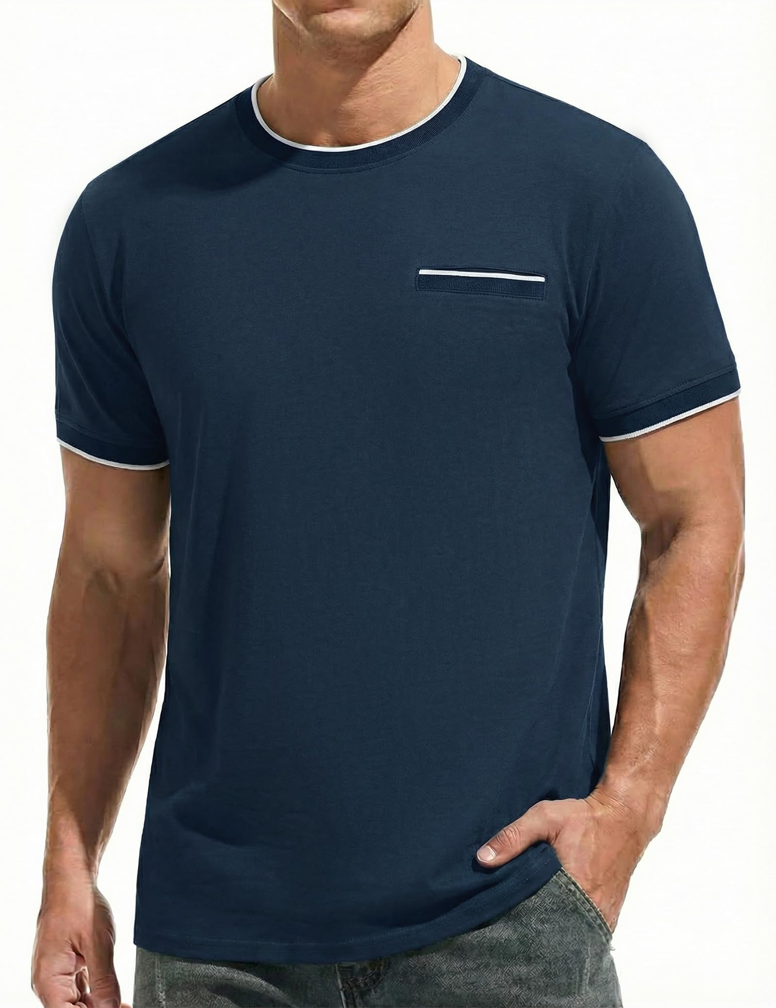 iClosam T Shirt Herren Baumwolle Gerippt Rundhalsausschnitt Kurzarm T-Shirts Männer Bequem Mens Sommer Casual Top S-3XL