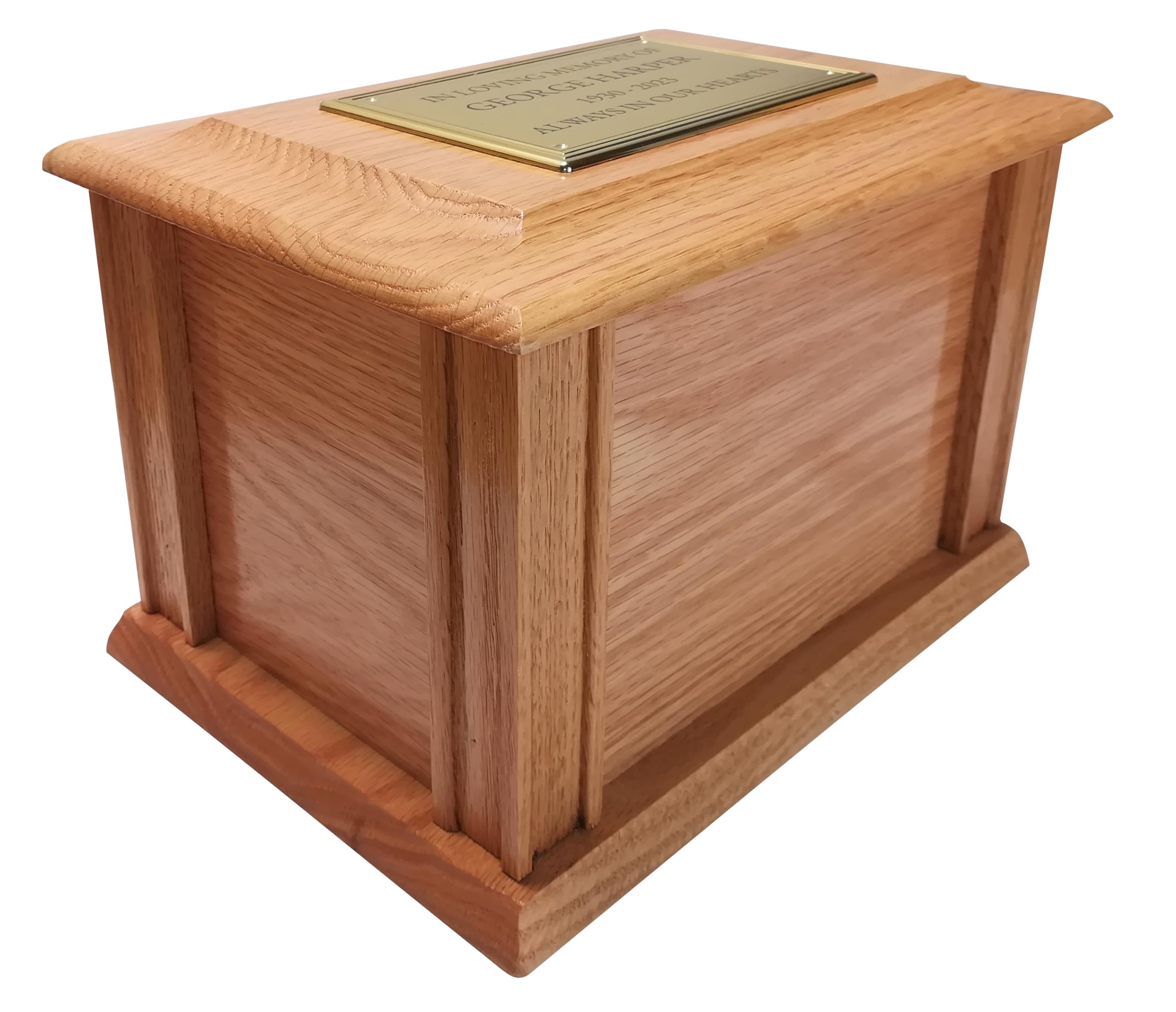 Oak Funeral Casket - Adult Ashes Urn - With Plaque - Solid Wood Cremation Memorial With Personalised Plaque