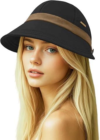 TAGVO Women's Wide Brim Sun Hat, Quick-Dry Waterproof Peaked Cap, Ponytail-Friendly, UV Protection, Foldable & Lightweight