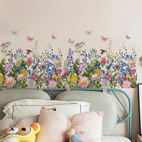 Miniatura 9 de 6 calcomanías de pared con flores, calcomanías de vinilo con flores, removibles, arte de pared floral, para despegar y pegar, decoración de pared de