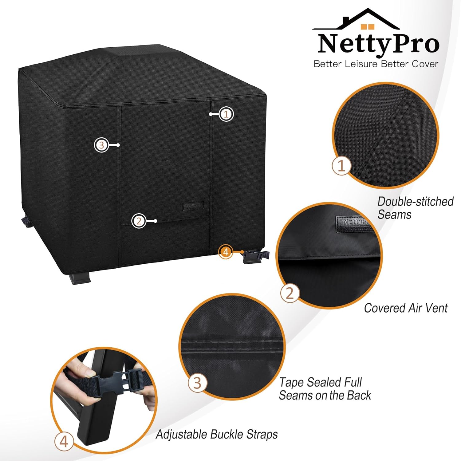 NettyPro Fire Pit Cover Square Waterproof Outdoor Firepit Cover for Gas Propane Fire Pit Table, 32 x 32 x 24 inch, Black - Image 5