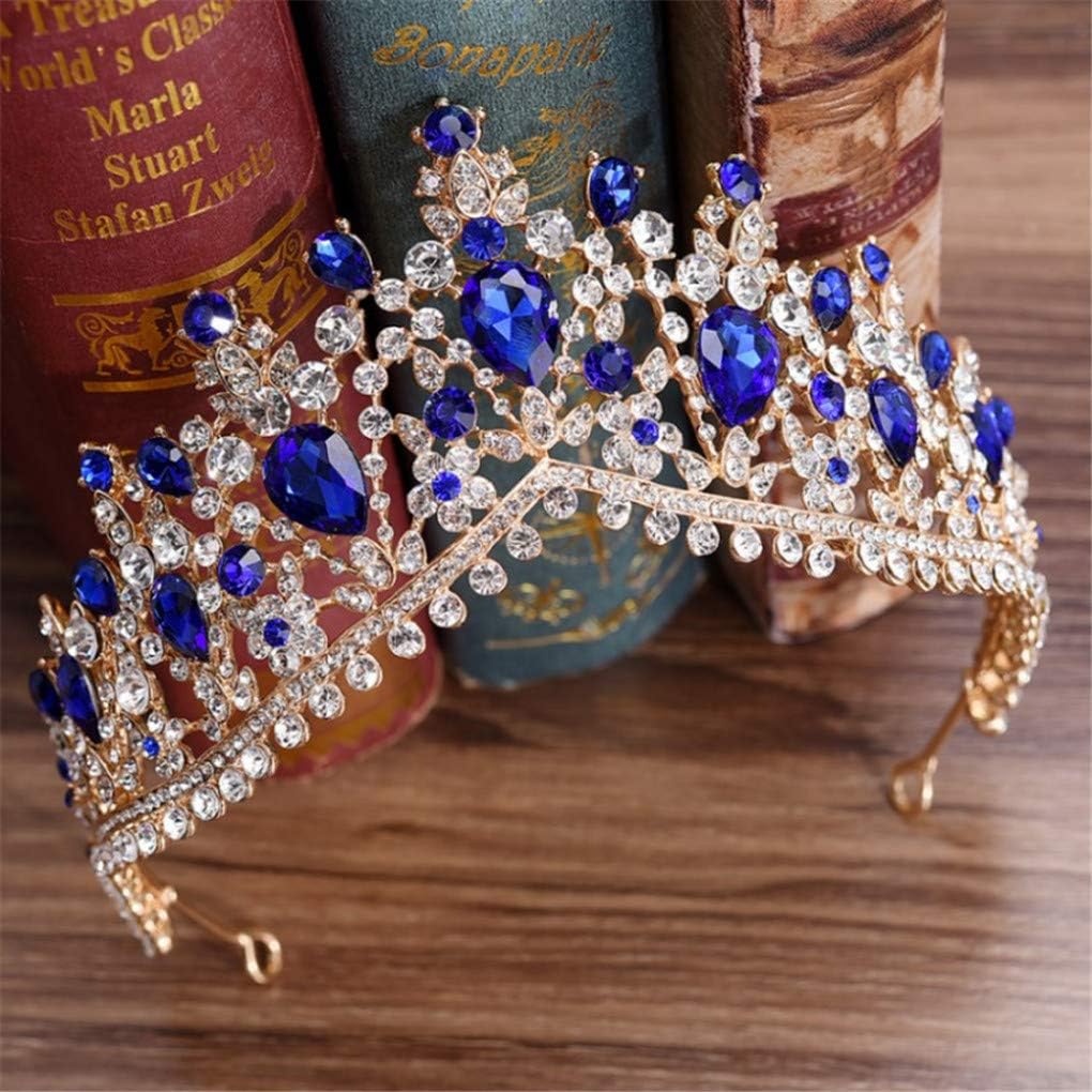 Baroque Crystal Bridal Crown Big Rhinestone Diadem Tiara For Women Bride Headband Wedding Hair Accessories Blue