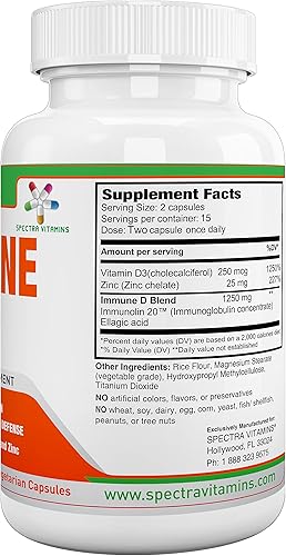 Miniatura 7 de Spectra Vitamins Suplemento inmune D con inmunolina, vitamina D3, zinc para hombres, mujeres, adultos y personas mayores, recomendado para todo el