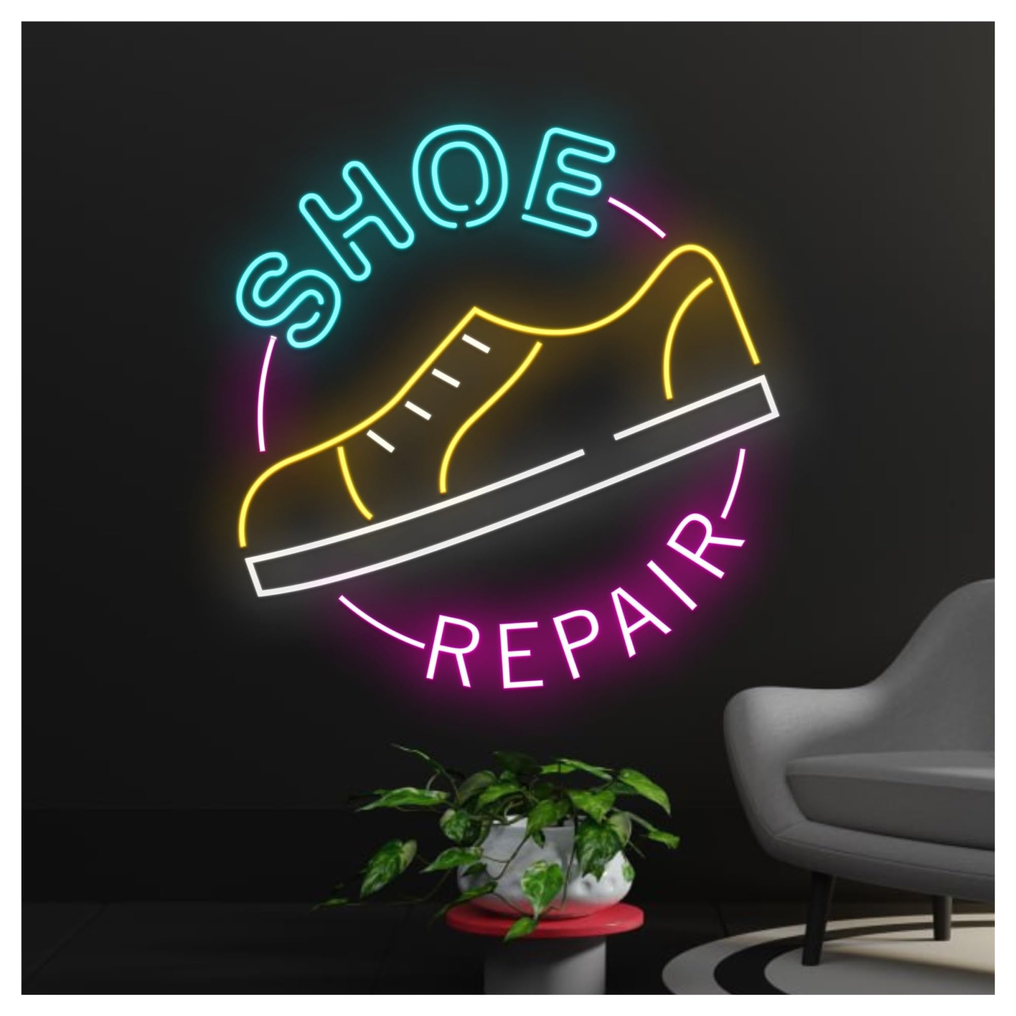 RONGCH Hanging Art Neon Signs Shoe Repair Neon Sign, Suitable for Store Shop Wall Decor with Dimmable 50cm