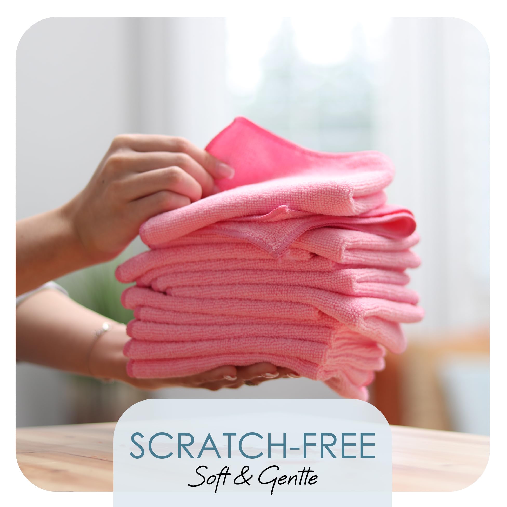 Hearth & Harbor Microfiber Cleaning Cloths, 12 Pack Pink Reusable Towels, Lint Free