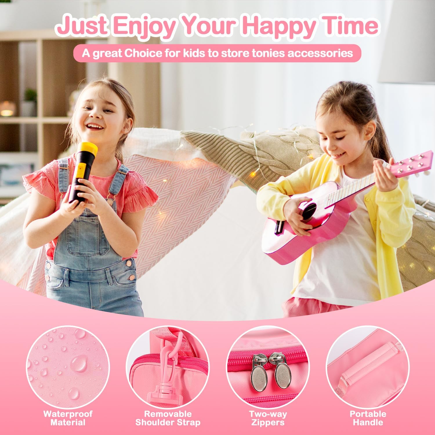 Carrying Case Compatible with Toniebox 2 & 1, Storage Bag Organizer for Tonies Starter Set, Headphones & Accessories, Portable Travel Bag with Handle and Adjustable Shoulder Strap(Pink) - Image 7