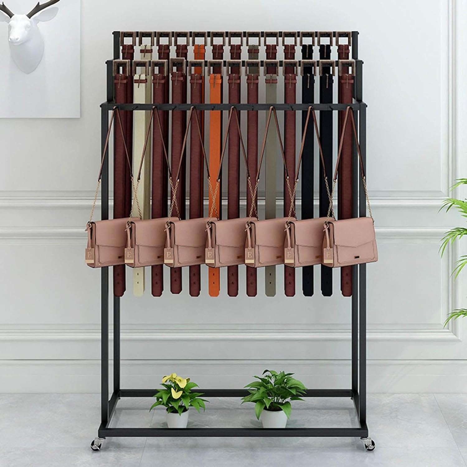 Clothes RackFloor Mounted Metal Belt nizer with Wheels Business Men's Tie Display Rack Multipurpose Bag/Sock Holder Modern Storage Solution,B-100x40x10cm