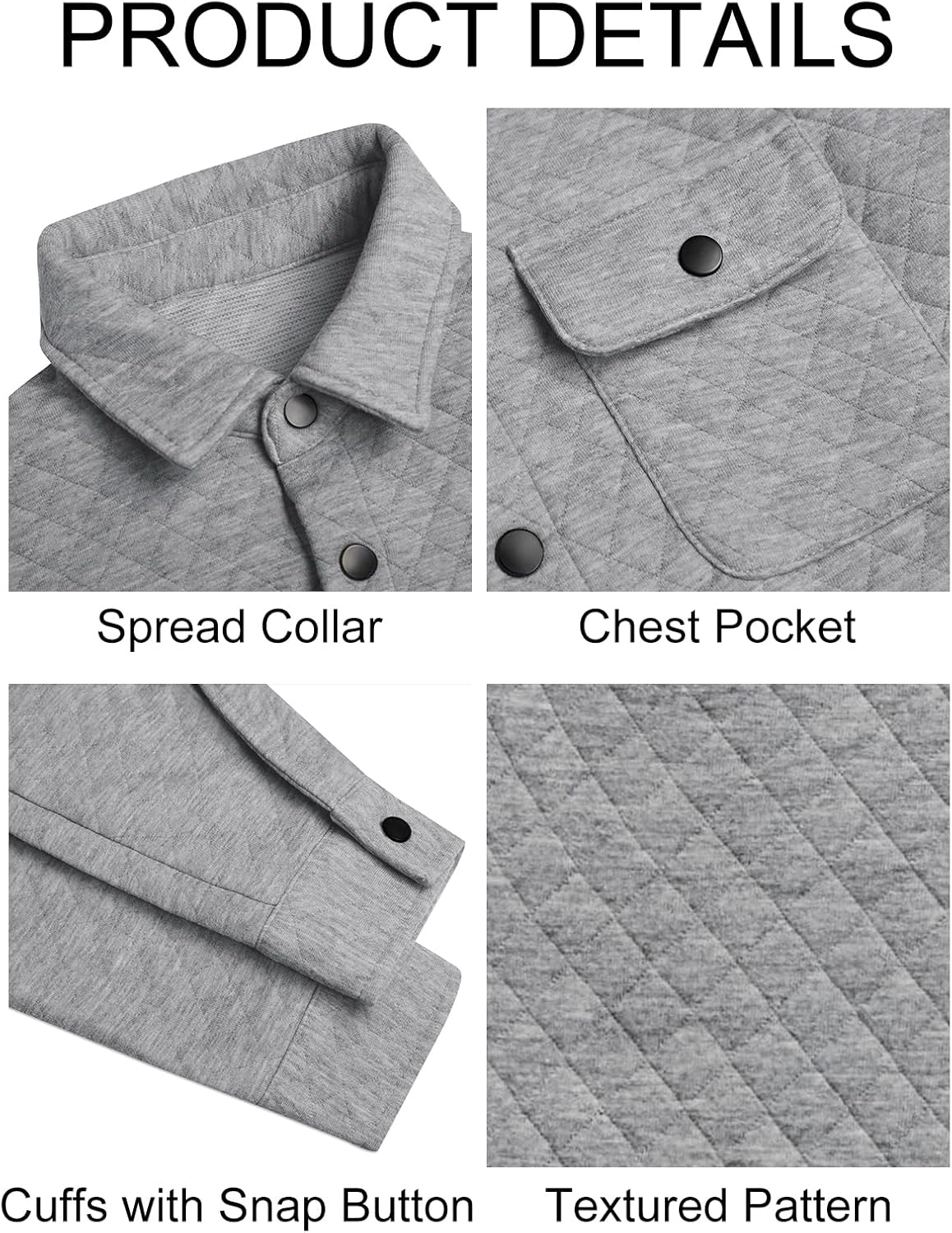 Yousify Mens Casual Shirt Jacket Long Sleeve Button Down Fall Shacket Lightweight Quilted Jackets with Pockets - Image 6