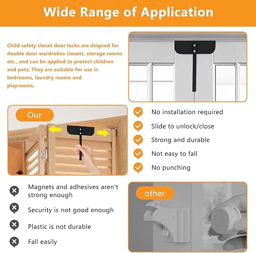 Miniatura 7 de 1 cerradura de puerta doble ajustable de metal (se adapta a puertas plegables de 0.6 a 2 pulgadas), cerradura de seguridad resistente a prueba de
