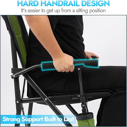 Miniatura 5 de Paquete de 2 sillas de camping plegables de gran tamaño para adultos, soporta sillas de campamento de 450 libras, silla de campamento resistente con