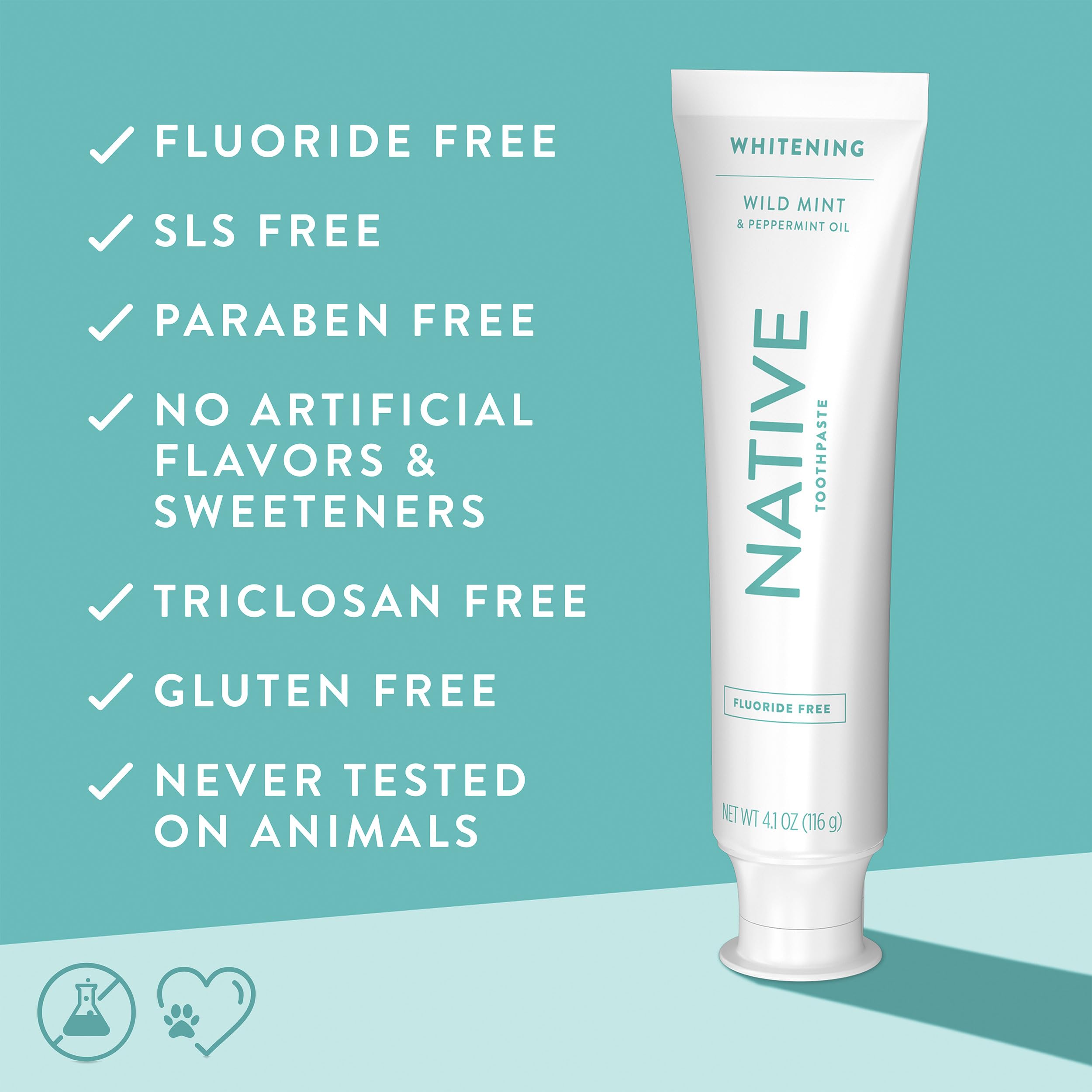 Native Fluoride Free Toothpaste, Whitening - for Adult, Kids 2+ Oral Care - Wild Mint & Peppermint Oil Flavor, 4.1oz (Pack of 3)