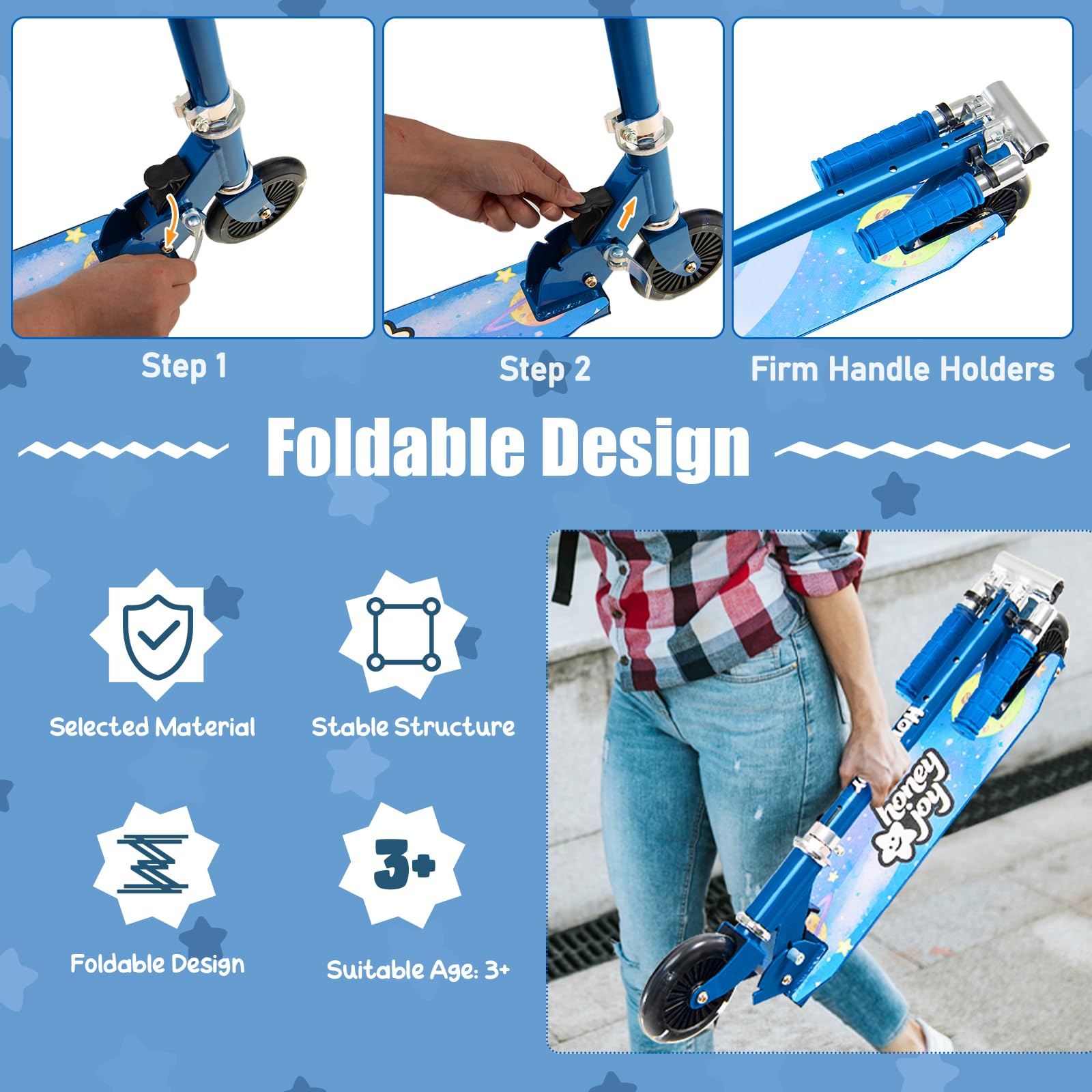 KOMFOTTEU Trottinette Enfant 3 Ans+, 2 Roues ABEC-5 | Planche à roulettes Pliable ,LED et Frein, 3 Hauteurs réglables, Scooter Charge 50 kg