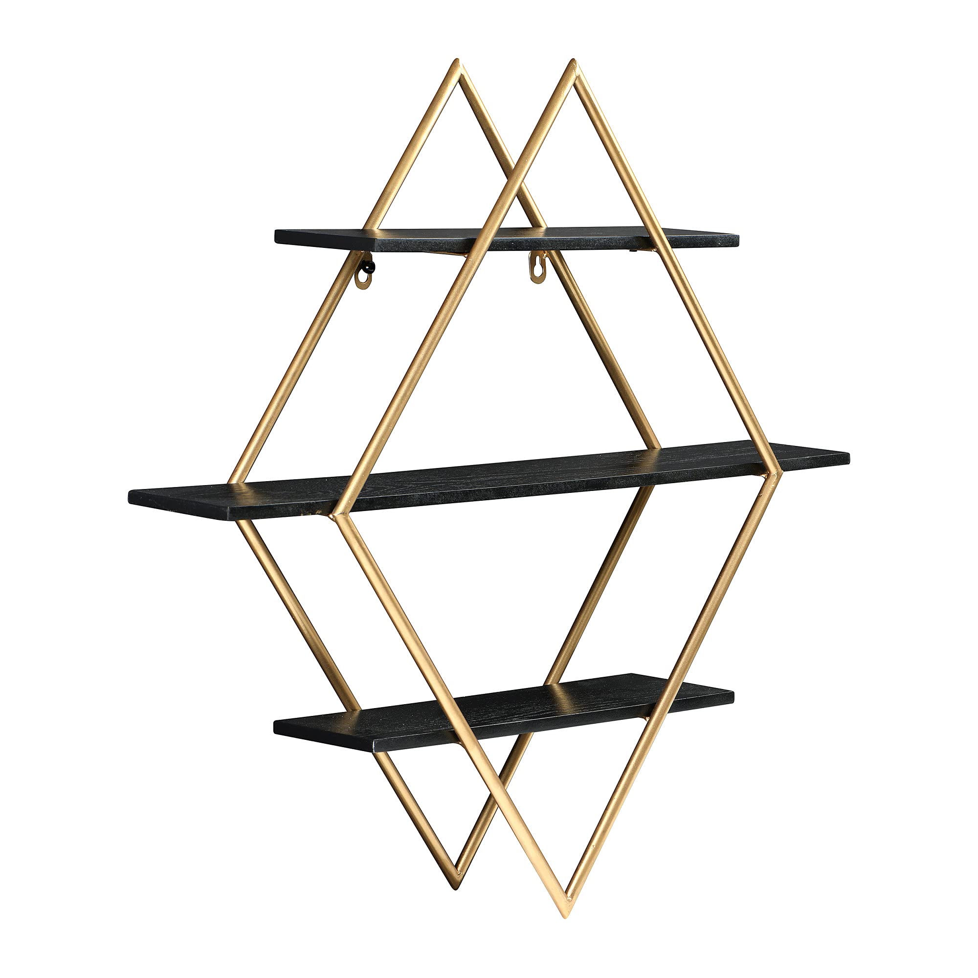Main + Mesa Estante de Pared de Hierro y Firwood de 68 cm de Largo x 13 cm de Ancho x 61 cm de Alto, Negro y Dorado